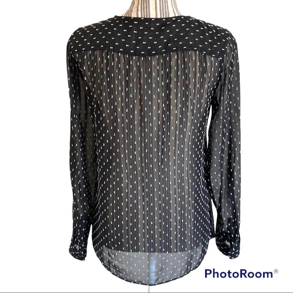 LOFT Black sheer button down blouse - Picture 2 of 8